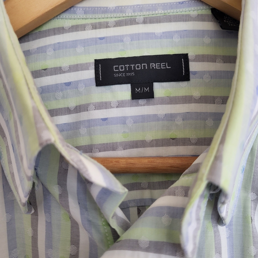 Green, Grey White and Blue Striped Button Down Shirt - M - Picture 3 of 9